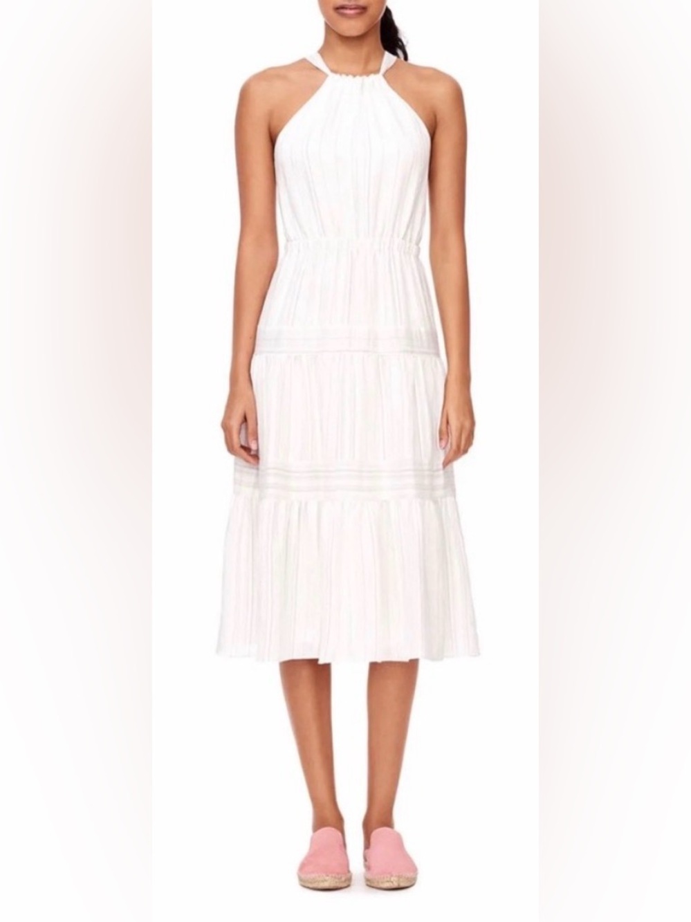 EUC Rebecca Taylor White and Black Pinstripe Open Back Midi Dress size 10